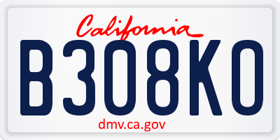 CA license plate B308KO