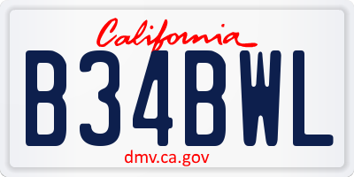 CA license plate B34BWL