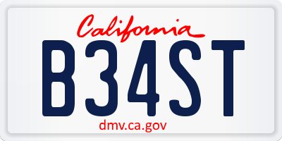 CA license plate B34ST