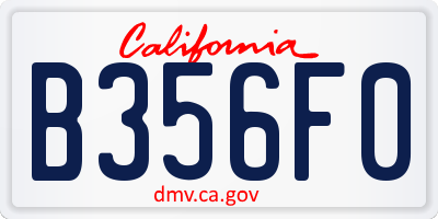 CA license plate B356F0