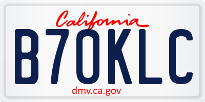 CA license plate B70KLC