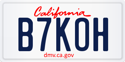 CA license plate B7KOH