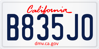 CA license plate B835J0