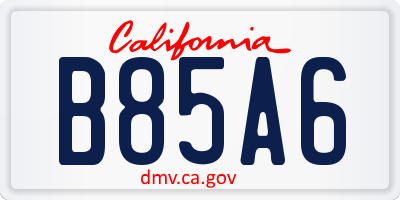 CA license plate B85A6