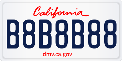 CA license plate B8B8B88