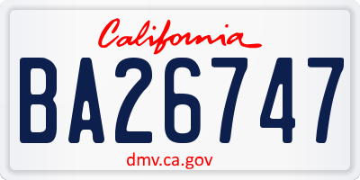 CA license plate BA26747