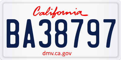 CA license plate BA38797