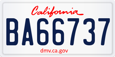 CA license plate BA66737