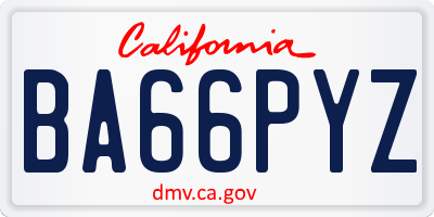 CA license plate BA66PYZ