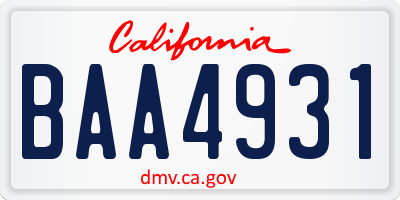 CA license plate BAA4931