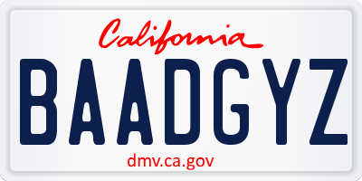 CA license plate BAADGYZ