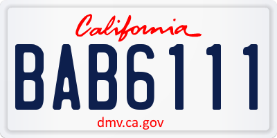 CA license plate BAB6111