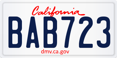 CA license plate BAB723