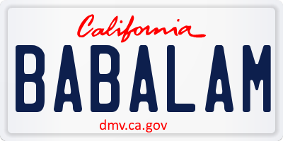 CA license plate BABALAM