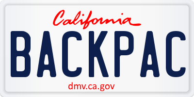 CA license plate BACKPAC