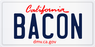 CA license plate BACON