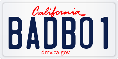 CA license plate BADBO1