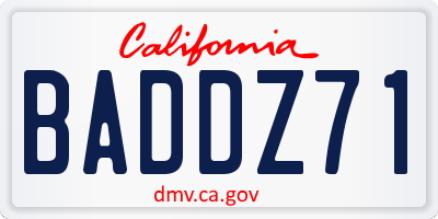 CA license plate BADDZ71