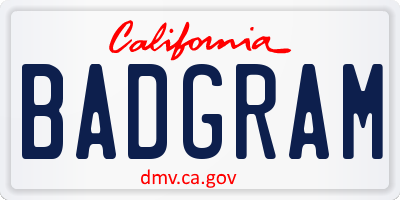 CA license plate BADGRAM