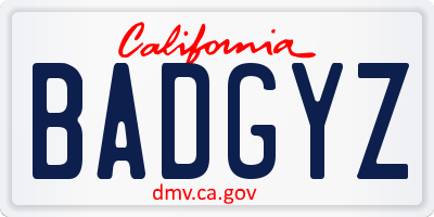 CA license plate BADGYZ