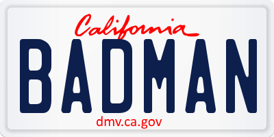 CA license plate BADMAN