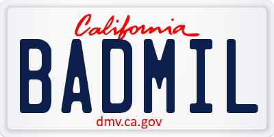 CA license plate BADMIL