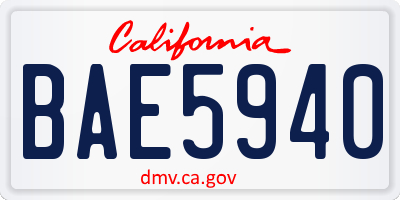 CA license plate BAE5940