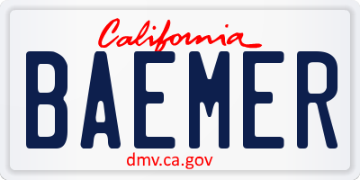 CA license plate BAEMER