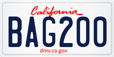 CA license plate BAG200