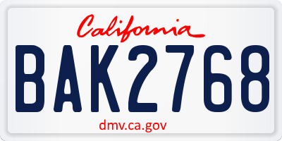 CA license plate BAK2768