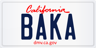 CA license plate BAKA