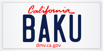 CA license plate BAKU