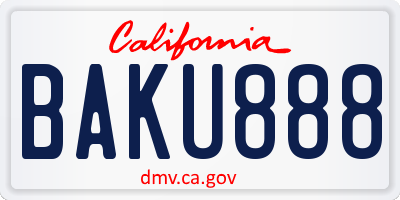 CA license plate BAKU888