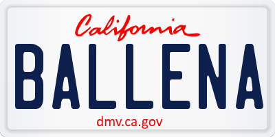 CA license plate BALLENA