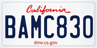 CA license plate BAMC830