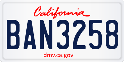 CA license plate BAN3258