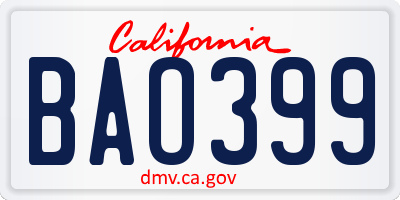 CA license plate BAO399