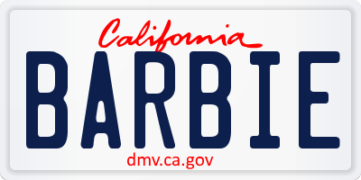 CA license plate BARBIE