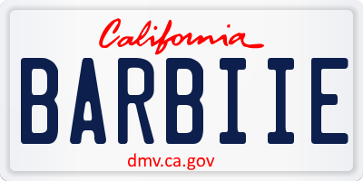 CA license plate BARBIIE