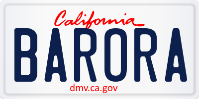 CA license plate BARORA