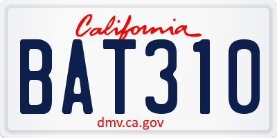 CA license plate BAT310