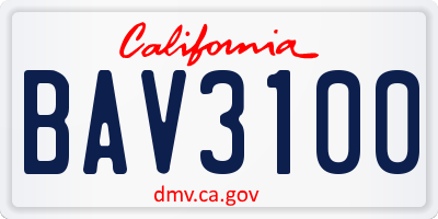 CA license plate BAV3100