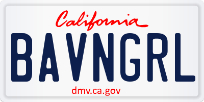 CA license plate BAVNGRL