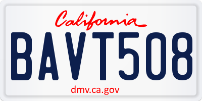 CA license plate BAVT508