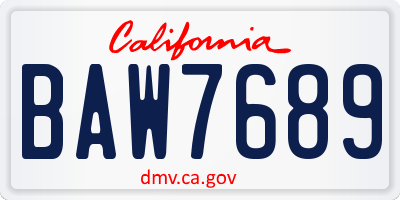 CA license plate BAW7689