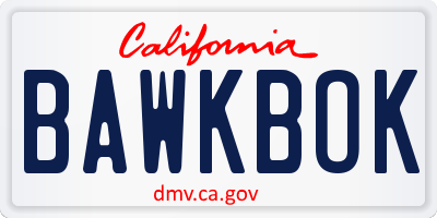 CA license plate BAWKBOK