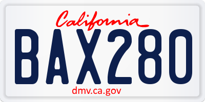 CA license plate BAX280