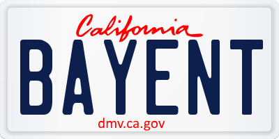 CA license plate BAYENT