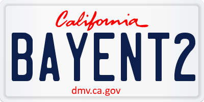 CA license plate BAYENT2