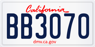 CA license plate BB3070